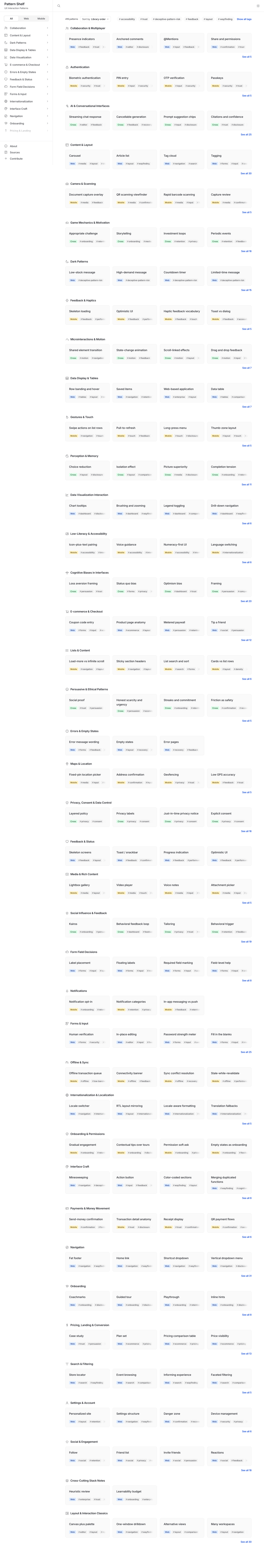 The pattern browser with the search field focused and category filters visible along the top.